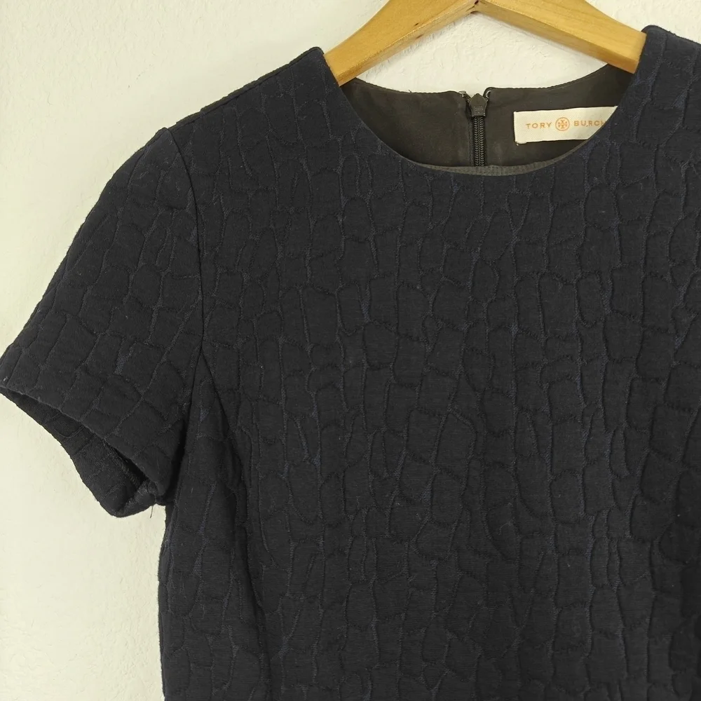 Tory Burch Navy/Black Quilted Jacquard Flounce Mini Dress Size XS/TP